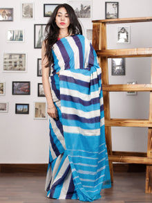 Black White Blue Ikat Handwoven Pochampally Mercerized Cotton Saree - S031701426