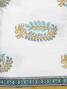 White Mustard SkyBlue  Hand Block Printed Cotton Suit-Salwar Fabric With Chiffon Dupatta (Set of 3) - SU01HB389