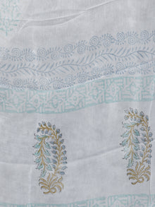 White Mustard SkyBlue  Hand Block Printed Cotton Suit-Salwar Fabric With Chiffon Dupatta (Set of 3) - SU01HB389