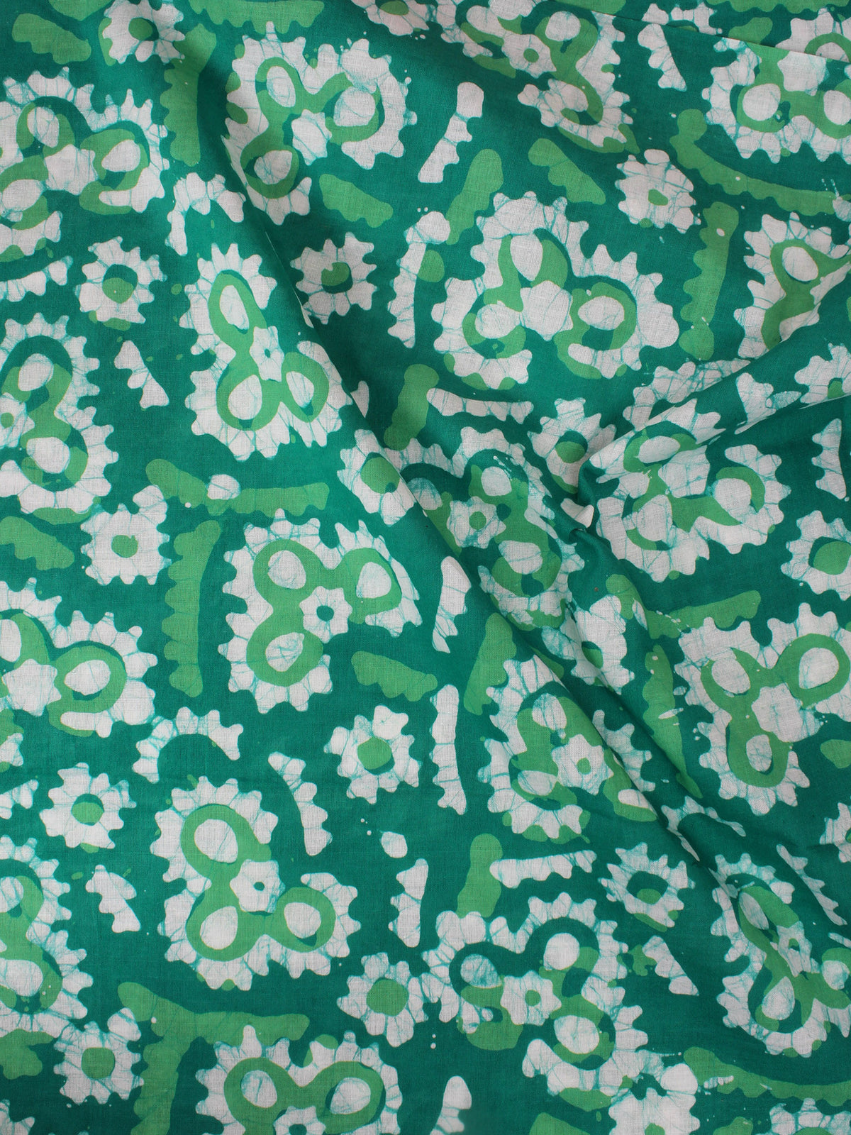 Green White Hand Block Printed Cotton Fabric Per Meter - F0916323