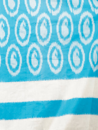 Sky Blue Ivory Black Ikat Handwoven Pochampally Mercerized Cotton Saree - S031701578