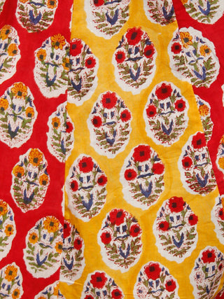Red Yellow White Indigo Hand Block Printed Crop Top And Sharara Dress (Set of 2) - D250F774