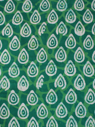Green White Natural Dyed Hand Block Printed Cotton Fabric Per Meter - F0916324