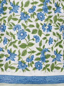White Blue Green  Hand Block Printed Cotton Suit-Salwar Fabric With Chiffon Dupatta (Set of 3) - SU01HB391