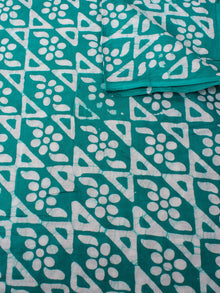 Green White Hand Block Printed Cotton Fabric Per Meter - F0916321