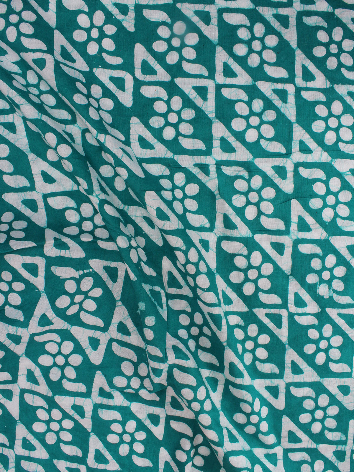 Green White Hand Block Printed Cotton Fabric Per Meter - F0916321