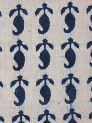 Indigo White Natural Dyed Hand Block Printed Cotton Fabric Per Meter - F0916018