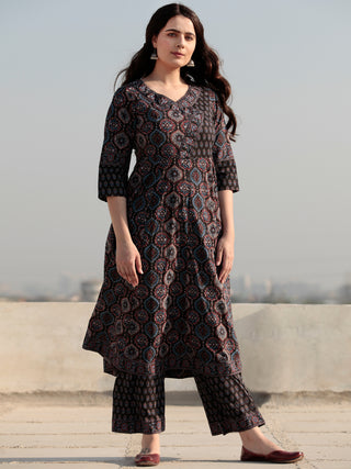 Ajrakh Amara - Set of Anarkali Kurta Palazzo & Dupatta - KS131A2513D