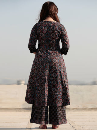 Ajrakh Amara - Set of Anarkali Kurta Palazzo & Dupatta - KS131A2513D