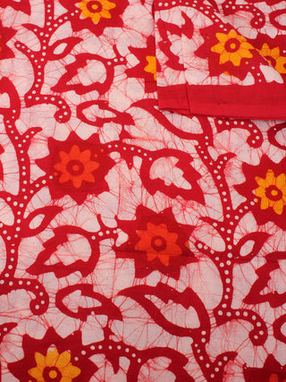 Red Multi Color Hand Block Printed Cotton Fabric Per Meter - F0916319