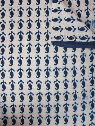 Indigo White Natural Dyed Hand Block Printed Cotton Fabric Per Meter - F0916018