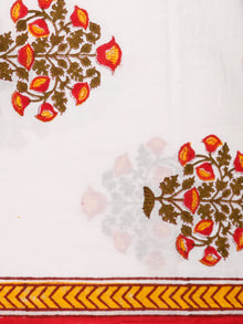 White Orange Hand Block Printed Cotton Suit-Salwar Fabric With Chiffon Dupatta (Set of 3) - SU01HB375
