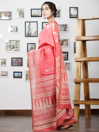 Pink Ivory Hand Block Printed Chanderi Silk Saree With Geecha Border - S031702997