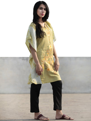 Chartreuse Green Brown Orange Aari Embroidered Short Kashmere Kaftan  - K11K042