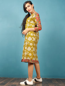 Mustard Black Coral Beige Hand Block Printed Cotton Tunic Dress - D237F1376