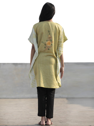 Chartreuse Green Brown Orange Aari Embroidered Short Kashmere Kaftan  - K11K042