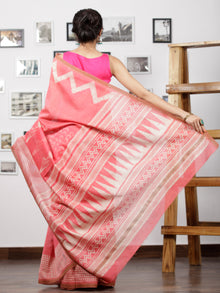 Pink Ivory Hand Block Printed Chanderi Silk Saree With Geecha Border - S031702997