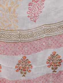 White Orange Hand Block Printed Cotton Suit-Salwar Fabric With Chiffon Dupatta (Set of 3) - SU01HB375