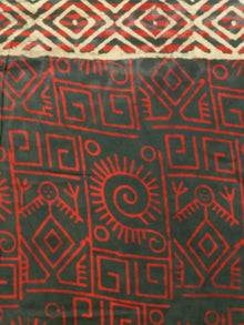 Green Red Yellow Hand Block Printed Cotton Mul Saree - S031703001