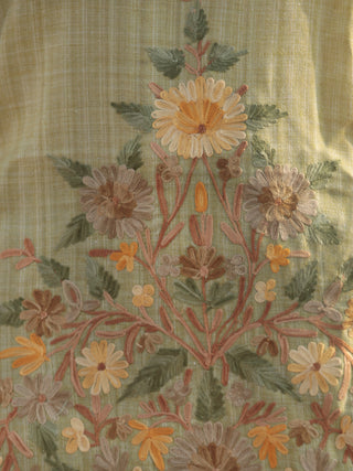 Chartreuse Green Brown Orange Aari Embroidered Short Kashmere Kaftan  - K11K042