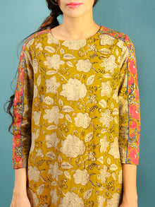 Mustard Black Coral Beige Hand Block Printed Cotton Tunic Dress - D237F1376