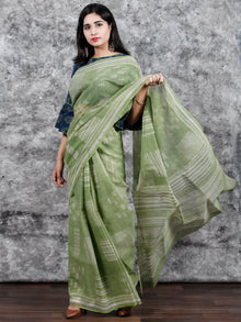 Pistachio Green Ivory Hand Block Printed Kota Doria Saree in Natural Colors - S031703132