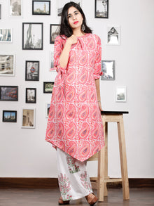 Pink White Blue Hand Block Printed Kurta With Knot sleeves - K89F1480