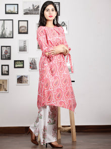 Pink White Blue Hand Block Printed Kurta With Knot sleeves - K89F1480