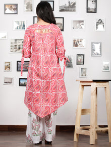 Pink White Blue Hand Block Printed Kurta With Knot sleeves - K89F1480