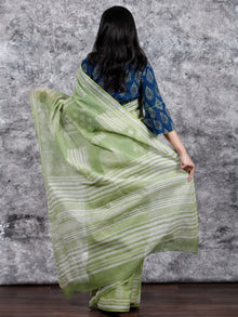 Pistachio Green Ivory Hand Block Printed Kota Doria Saree in Natural Colors - S031703132
