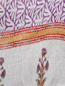 White Lilac Rust Hand Block Printed Cotton Suit-Salwar Fabric With Chiffon Dupatta (Set of 3) - SU01HB393