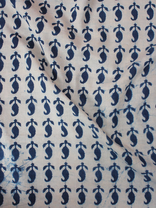 Indigo White Natural Dyed Hand Block Printed Cotton Fabric Per Meter - F0916018