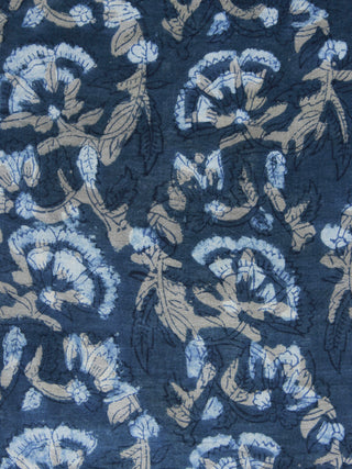 Indigo Ivory Kashish Hand Block Printed Cotton Fabric Per Meter - F001F980
