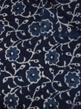 Indigo Blue White Hand Block Printed Cotton Fabric Per Meter - F0916015