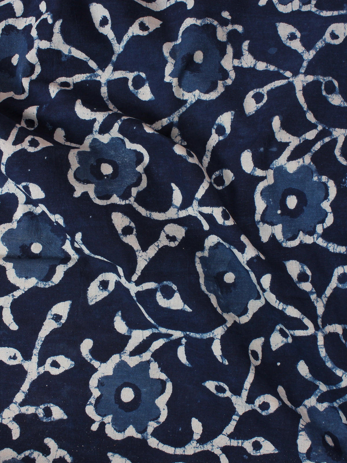 Indigo Blue White Hand Block Printed Cotton Fabric Per Meter - F0916015