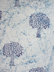 Ivory Indigo Natural Dyed Hand Block Printed Cotton Fabric Per Meter - F0916309