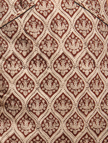 Brown Beige Black Hand Block Printed Cotton Short Dress With Front Pockets  - D254F1334