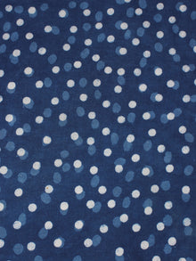 Indigo Blue White Polka Dots Hand Block Printed Cotton Fabric Per Meter - F0916332