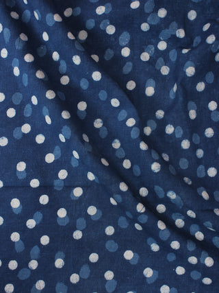 Indigo Blue White Polka Dots Hand Block Printed Cotton Fabric Per Meter - F0916332