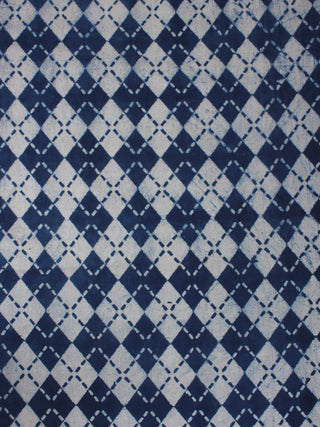 Indigo Blue White Hand Block Printed Cotton Fabric Per Meter - F0916023