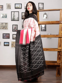 White Pink Black Ikat Handwoven Pochampally Mercerized Cotton Saree - S031701261