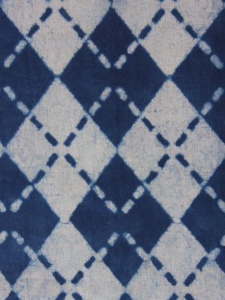 Indigo Blue White Hand Block Printed Cotton Fabric Per Meter - F0916023