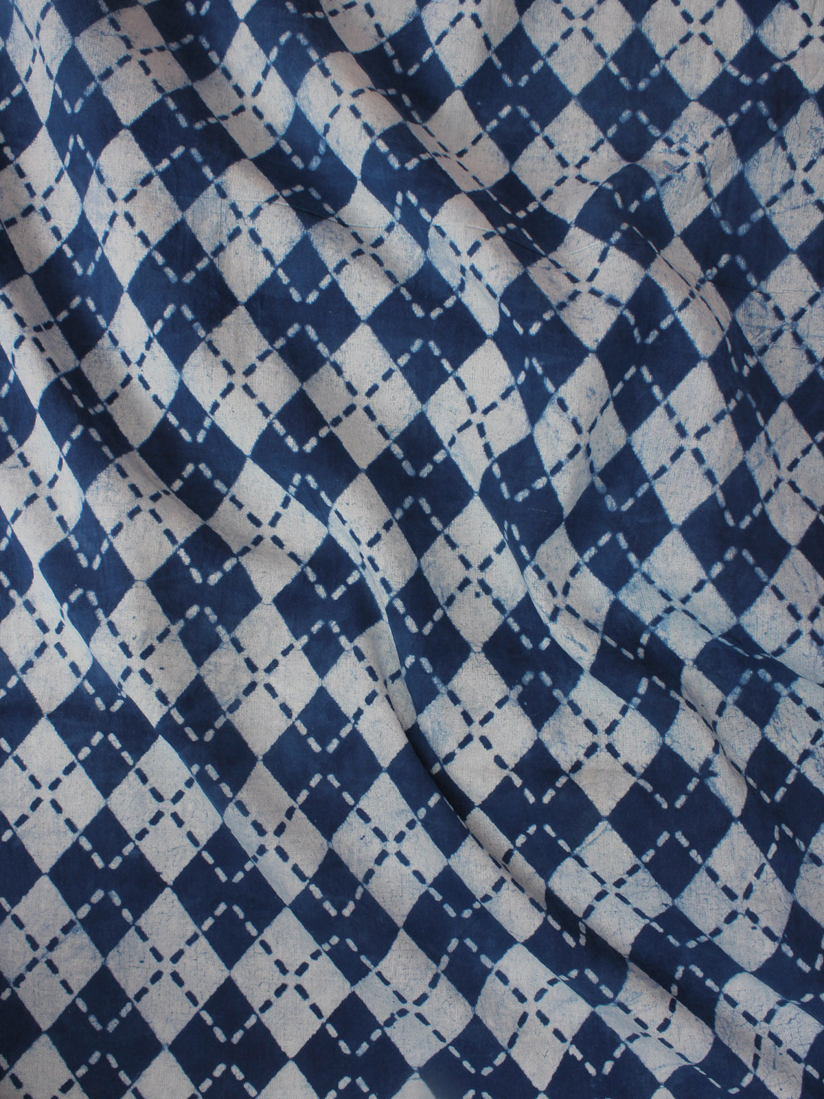 Indigo Blue White Hand Block Printed Cotton Fabric Per Meter - F0916023