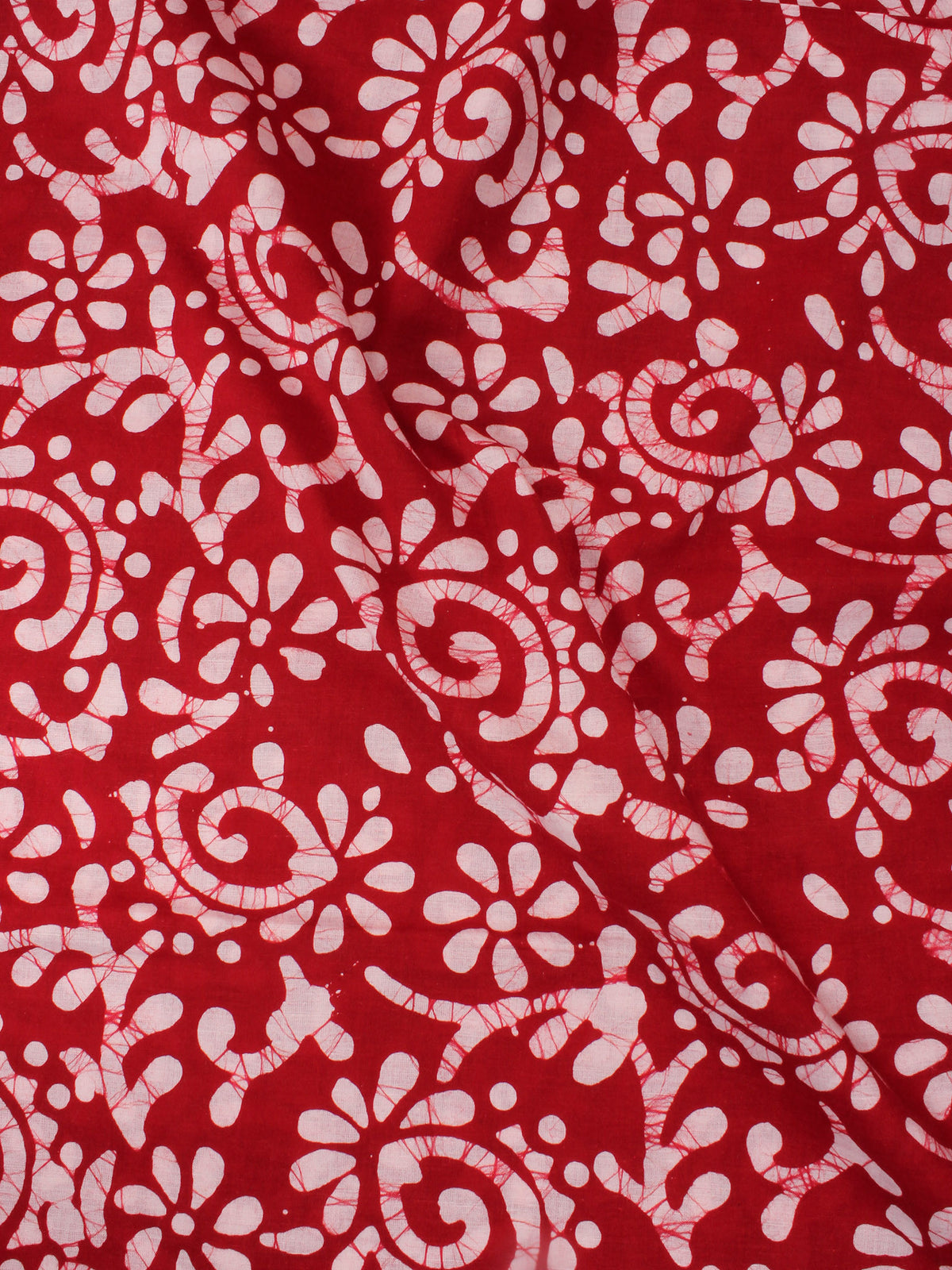 Red White Hand Block Printed Cotton Fabric Per Meter - F0916338
