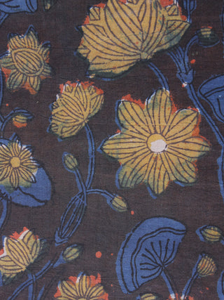 Indigo Beige Black Hand Block Printed Cotton Fabric Per Meter - F001F984
