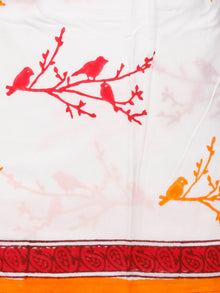 White Orange Hand Block Printed Cotton Suit-Salwar Fabric With Chiffon Dupatta (Set of 3) - SU01HB399
