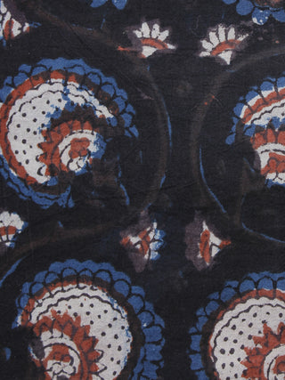 Indigo Brown White Black Hand Block Printed Cotton Fabric Per Meter - F001F985