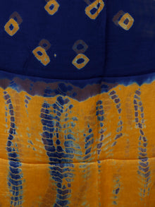 Indigo Yellow Shibori Hand Block Printed Cotton Suit-Salwar Fabric With Chiffon Dupatta (Set of 3) - SU01HB398