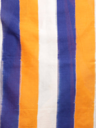 Indigo Orange White Ikat Handwoven Pochampally Mercerized Cotton Saree - S031701590