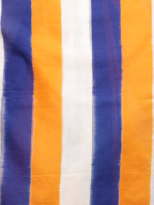 Indigo Orange White Ikat Handwoven Pochampally Mercerized Cotton Saree - S031701590